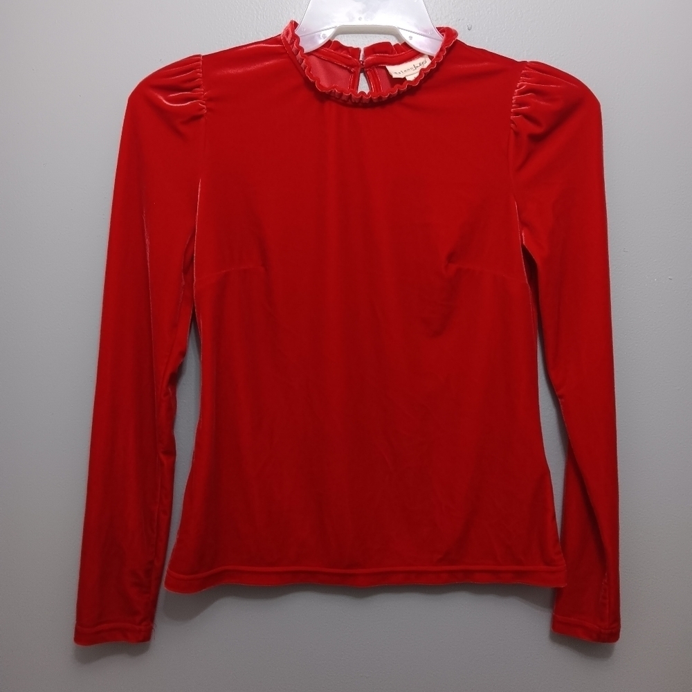 Maison Jules women's velvet red top size S long sleeve
